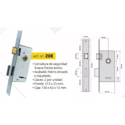 Cerradura de seguridad - Acabado zincado 213x25mm derecha (Prive 208)