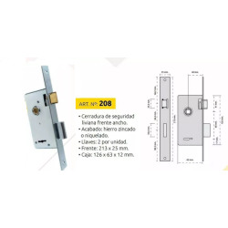 Cerradura de seguridad - Acabado zincado 213x25mm izquierda (Prive 208)