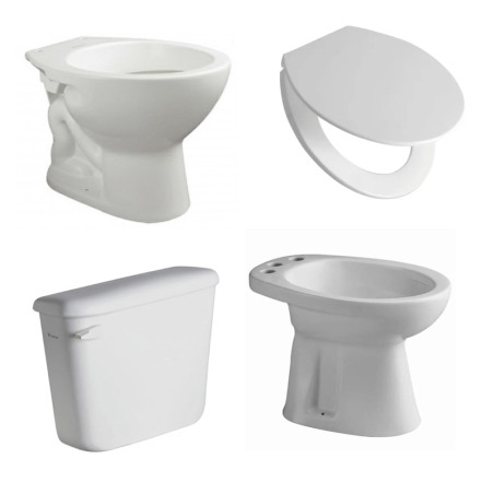 Combo Ferrum Andina - Inodoro corto + Asiento polipropileno + Depósito de colgar 9lts + Bidet 3 orificios