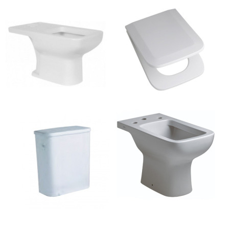 Combo Ferrum Trento - Inodoro largo + Asiento HDF Herr. Met + Depósito apoyo 6lts Descarga dual + Bidet 3 orificios