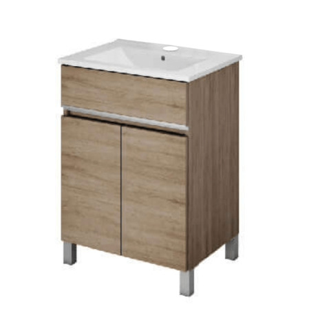 Vanitory Schneider Nature Caju 50cm - 2 puertas/1 Cajón - Mesada Schneider Baden Silton 50cm - Mármol sintético - 1 Agujero